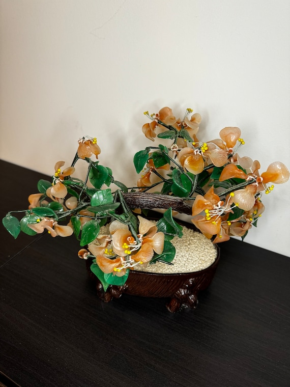 ヴィンテージ翡翠ガラス盆栽：中国の桜の装飾 - Etsy 日本
