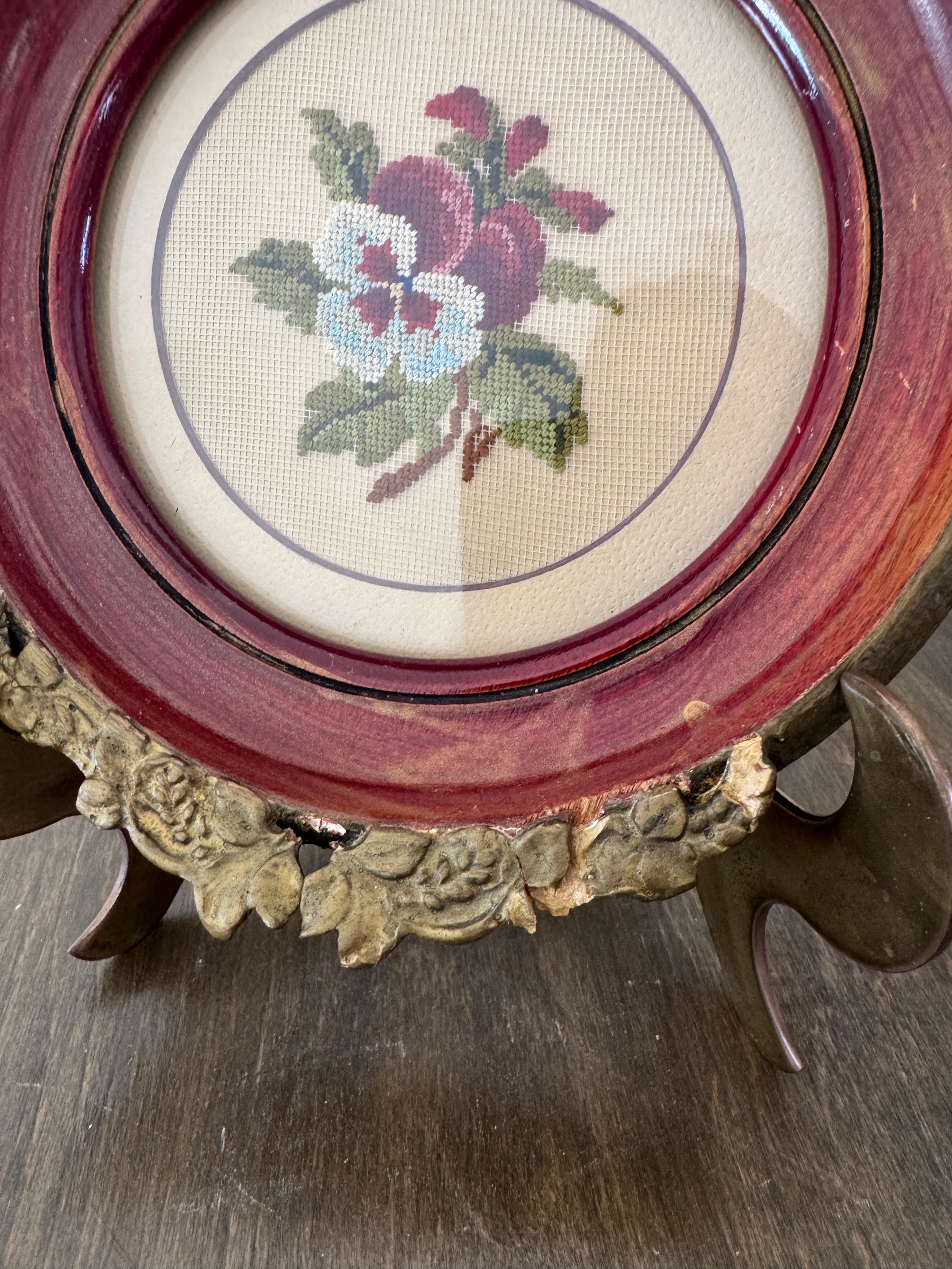 Vintage Ornate Needlepoint Frame | Floral Needlepoint Art | Round Wall ...
