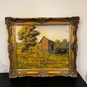 Signed Oil Painting, Ornate Framed Art, Oil on Canvas, Vintage Artwork, Wood Frame