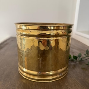 Vintage Brass Planter | Aged Patina Brass Cache Pot | 6” x 7” Indoor Plant Holder