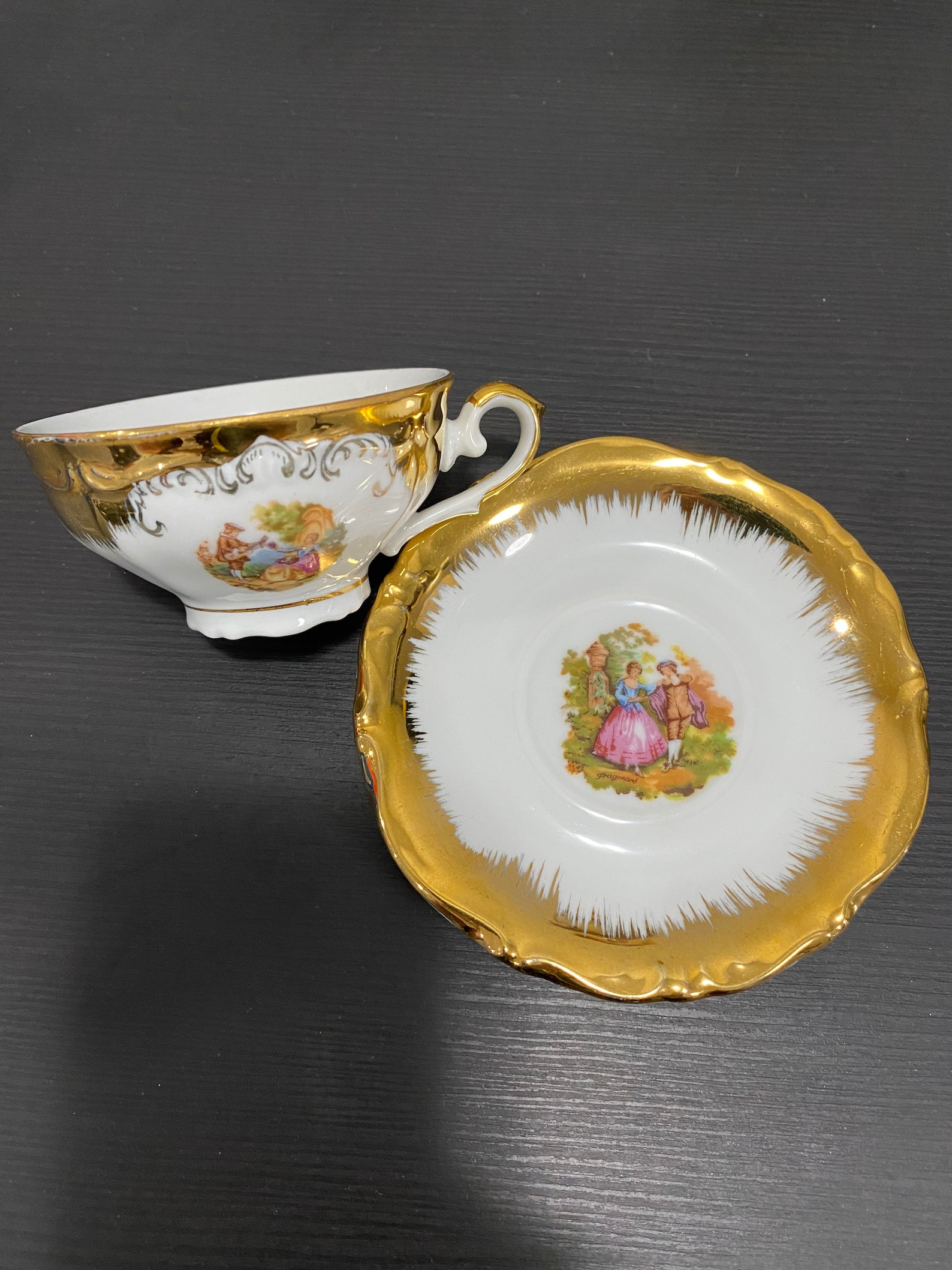 Gold rimmed tea cup and saucer set of 6 with sugar bowl made Etsy