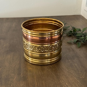 Doniczka z mosiądzu w stylu vintage | Miniaturowa, tłoczona doniczka | Mosiądz i miedź, 5 x 5,5
