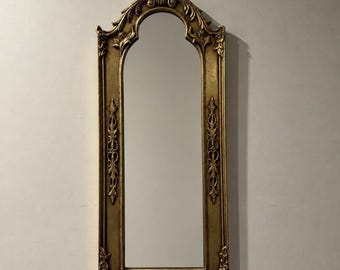 Espelho de parede vintage barroco dourado | Espelho ornamentado estilo Hollywood Regency dos anos 70