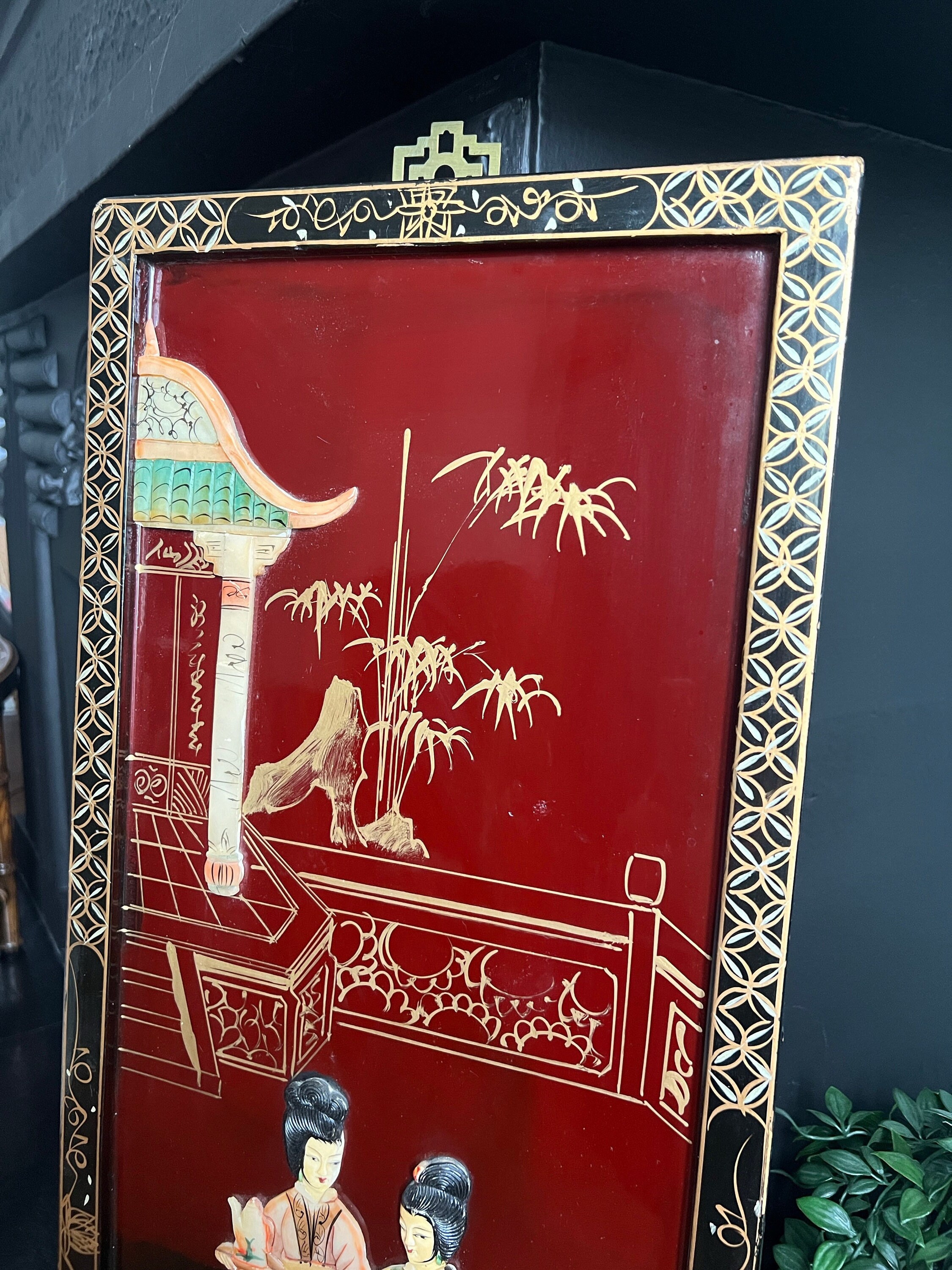 Black Lacquer Wall Panel - Mother of Pearl - Wall Art - Vintage