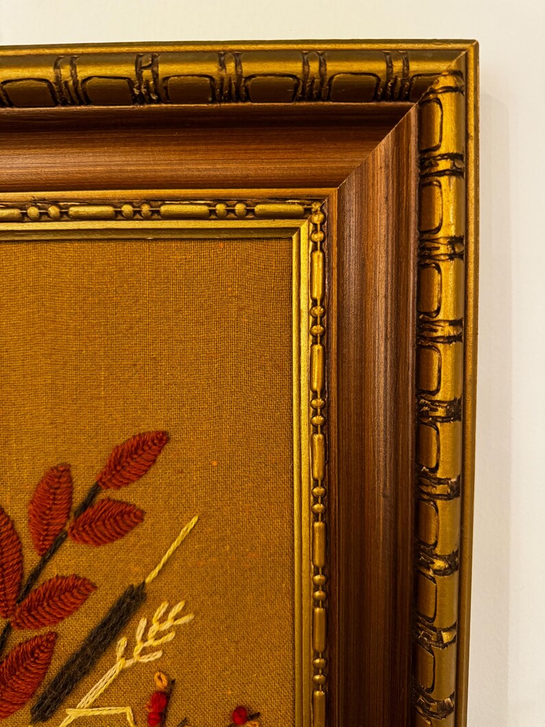 Vintage Crewel Floral Wall Art Large Framed Embroidery With Bright ...