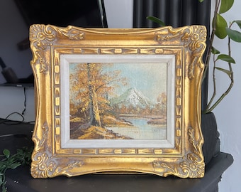 Vintage Oil Painting – Ornate Frame – Mountain Landscape – Signed Art