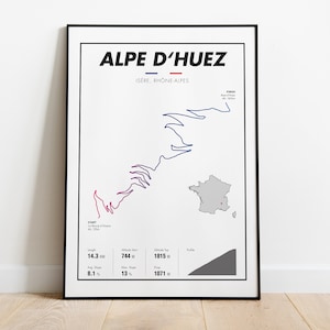 Cartazes brancos Alpe dHuez em diferentes tamanhos, lembrança e ideia de presente para fãs de bicicletas de estrada, Tour de France