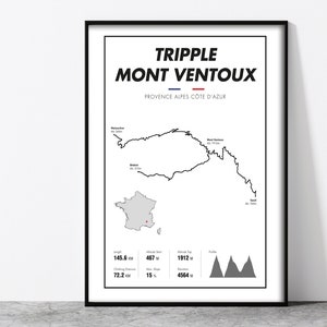 Mont Ventoux Poster white various sizes, poster of Mont Ventoux, memory and gift idea for road bike fans