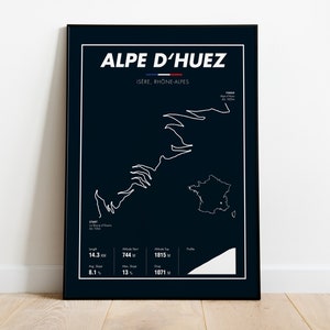 Alpe dHuez black poster in different sizes, souvenir and gift idea for racing bike fans, Tour de France