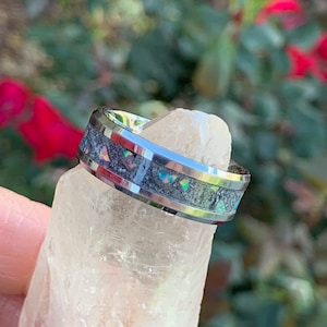 Silver Stars - Glow Ring, Inlay Ring, Tungsten, Jewelry For Men, Jewelry For Women, Opal Ring, Meteorite Ring