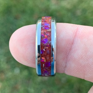 Ruby Cavern - Glow Ring, Inlay Ring, Tungsten, Jewelry For Men, Jewelry For Women, Opal Ring, Ruby Ring