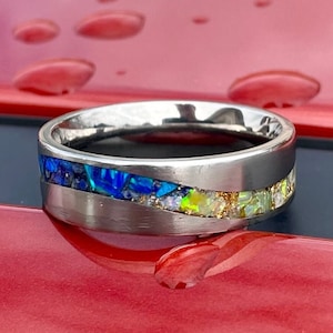 Ocean Waves - Inlay Ring, Titanium Ring, S-Wave Channel Ring, Jewelry For Men, Jewelry For Women, Opal Ring, Gold Ring, Lapis Lazuli Ring
