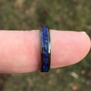 Stackable Silent Rains - Stackable Ring, Inlay Ring, Black Ceramic, Jewelry For Men, Jewelry For Women, Lapis Lazuli Ring