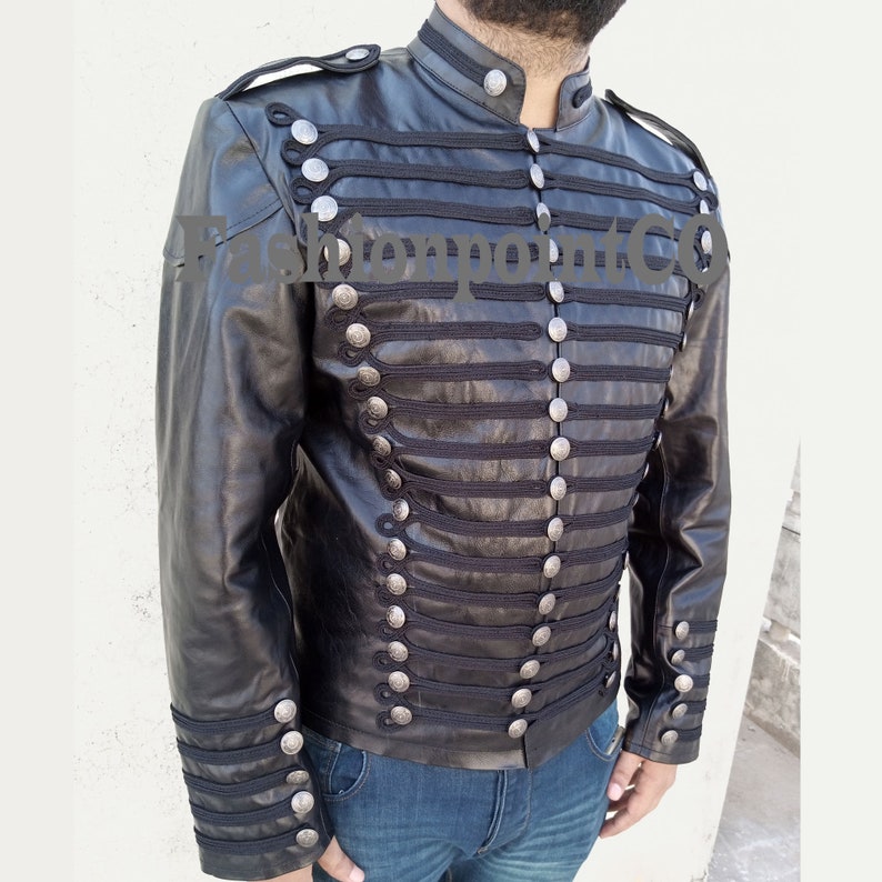 Mens Leather Hussar Jacket Steampunk Military Uniforms Etsy