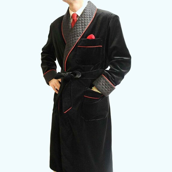 Mens Velvet Smoking Quilted Long Dinner 