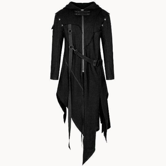 Mens Gothic Punk Long Coat Hooded Tailcoat Jacket Vintage Steampunk Buttons Coat Uniform Costume