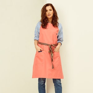 Orange Cotton Adult Passiflora Coral Apron Passion Flower Bespoke Hand Drawn Design Designer Botanical Adjustable