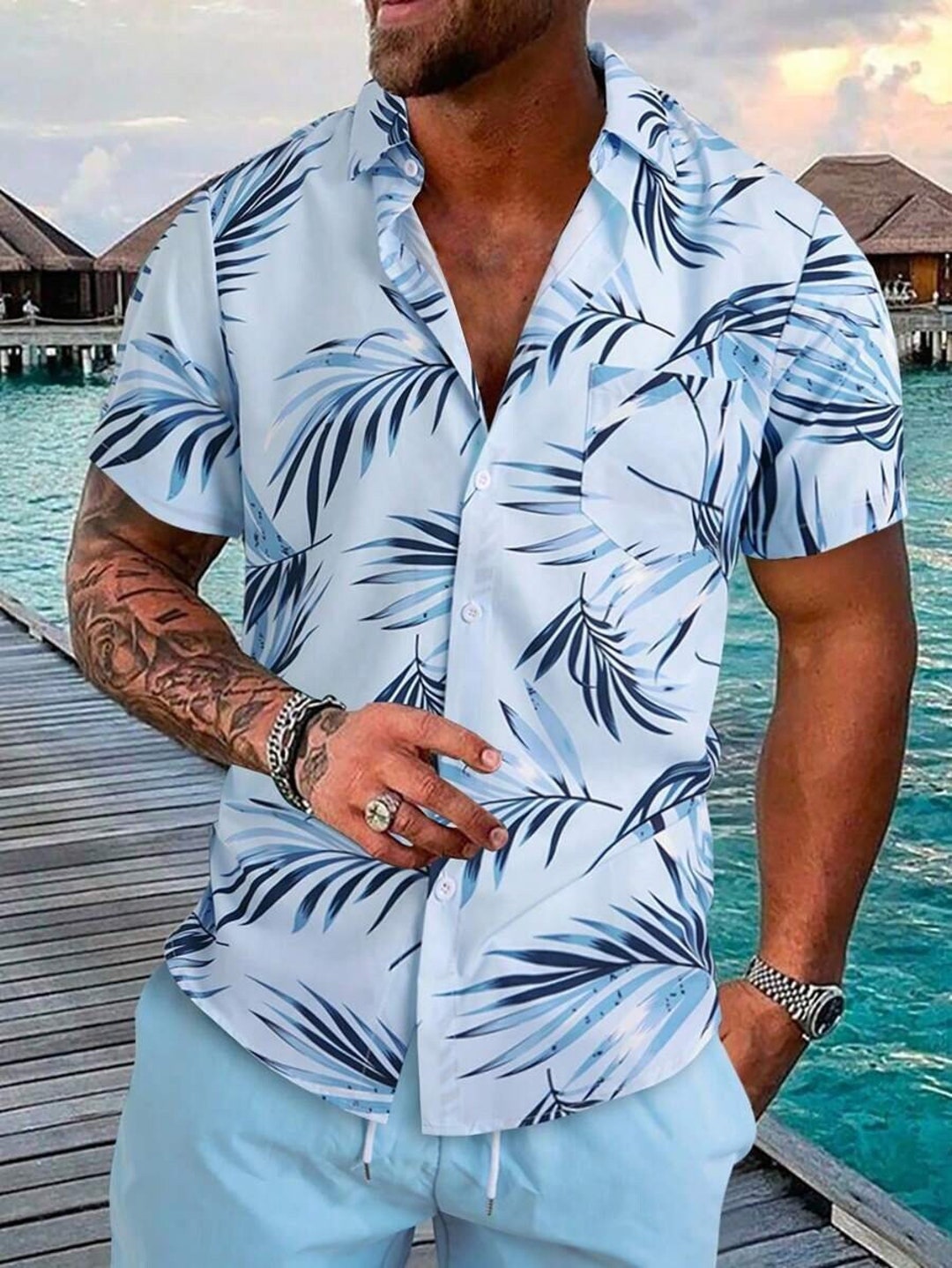 Men Beach Shirt Men Hawaiian Shirt Men Tropical Print One - Etsy