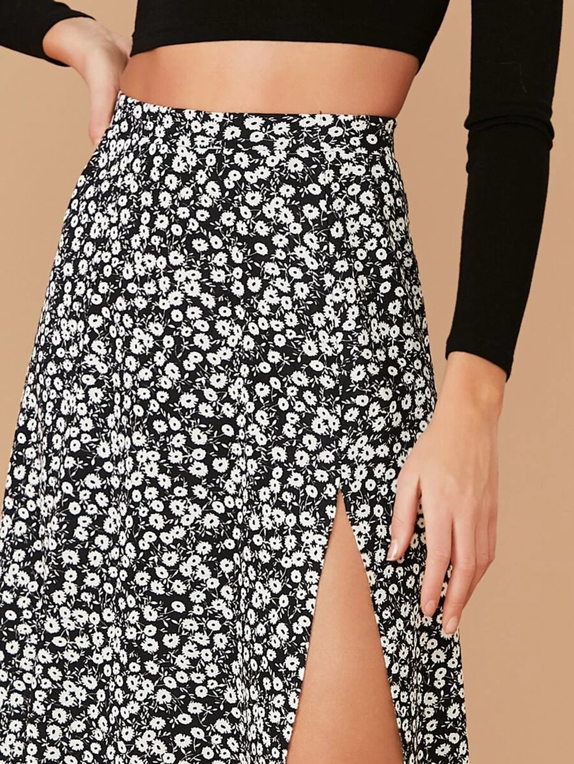 Women Flower Skirt Split Thigh Ditsy Floral Print Skirt Midi Etsy