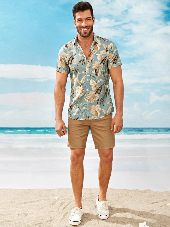 Men Beach Shirt Men Hawaiian Shirt Men Tropical Print - Etsy Hong Kong