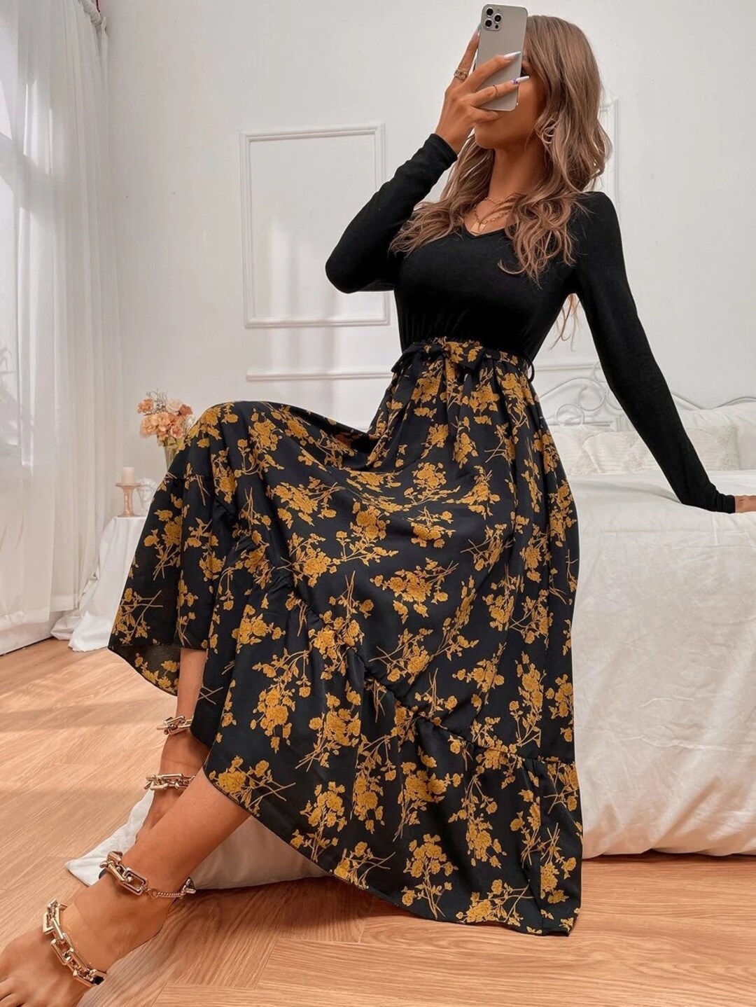 waist ruffle dress