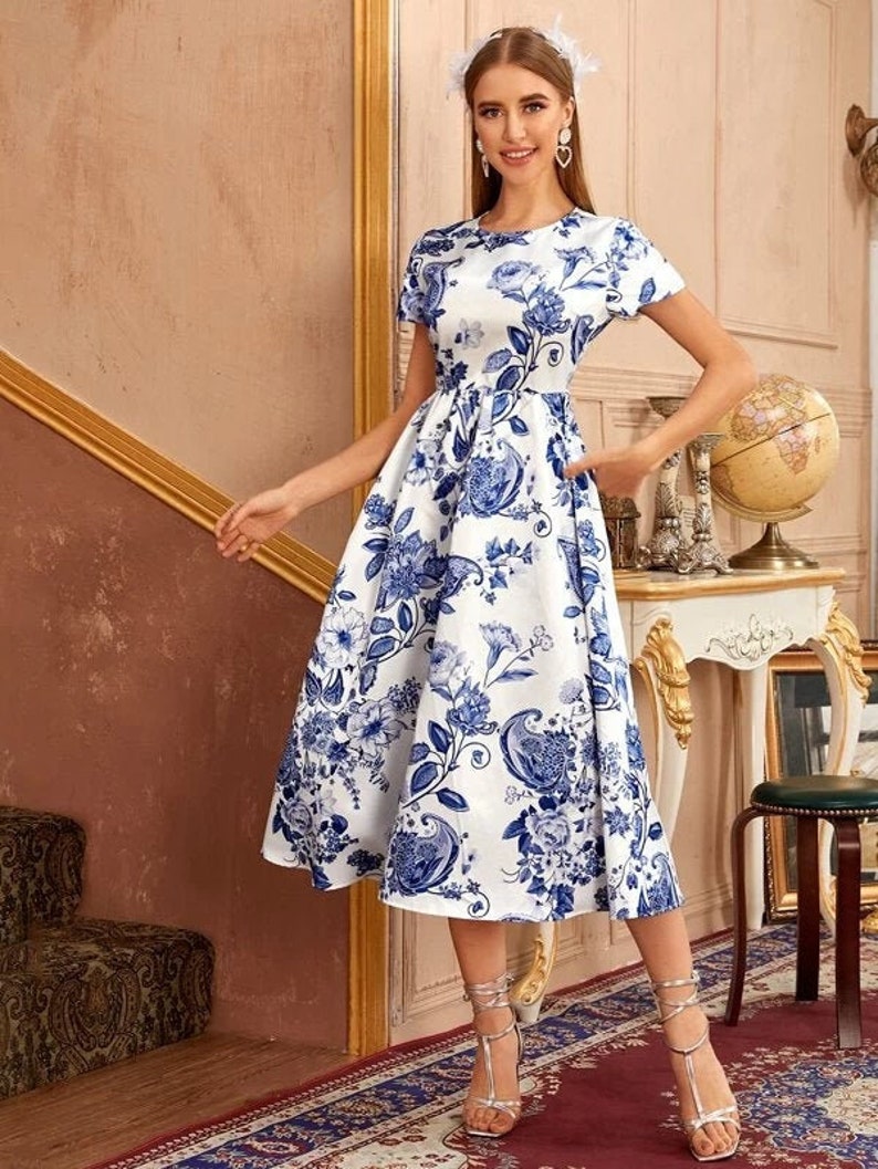 Dress For Women Floral & Paisley Print Dress Elegant Dress image 0