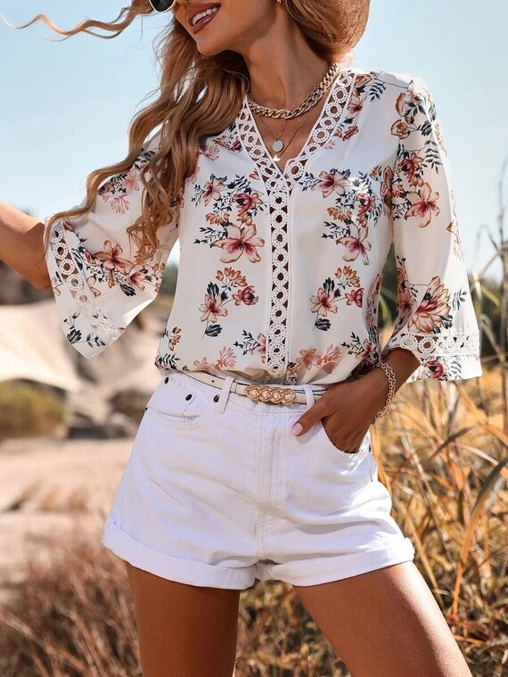 Floral Lace Blouse Women Cute Blouse Women Boho Tops - Etsy UK