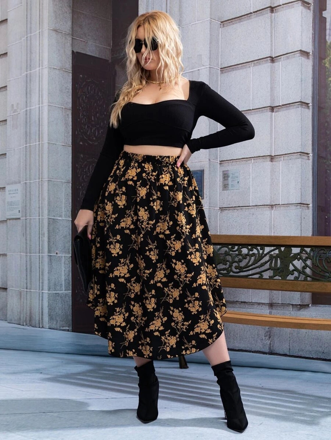 Women Plus Size Skirt Plus Size Allover Floral Print Skirt Etsy