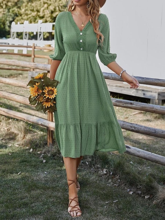 Vestido elegante para mujeres / Vestidos Midi de línea A / - Etsy México Vestido elegante para mujeres / Vestidos Midi de línea A / - Etsy México