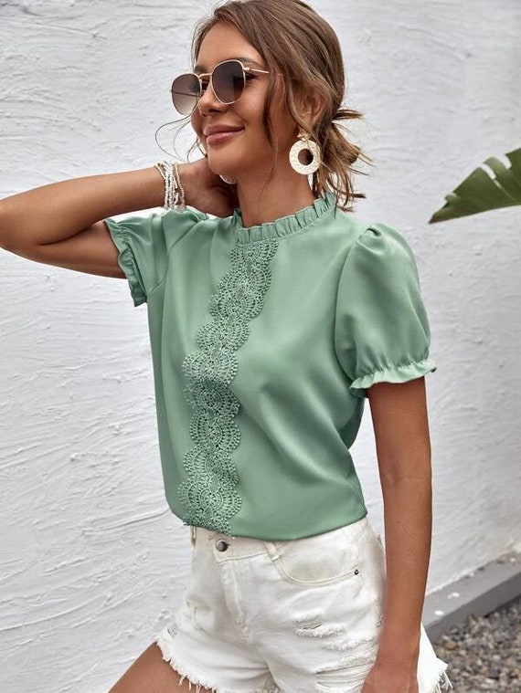 Cute Women Blouse Women Tops Women Shirt Contrast Lace | Etsy