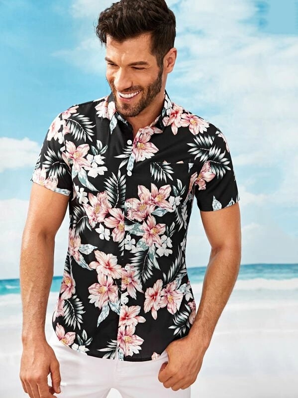 Men Beach Shirt Men Hawaiian Shirt Men Floral Print Shirt - Etsy