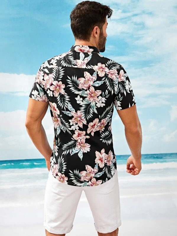 Men Beach Shirt Men Hawaiian Shirt Men Floral Print Shirt - Etsy