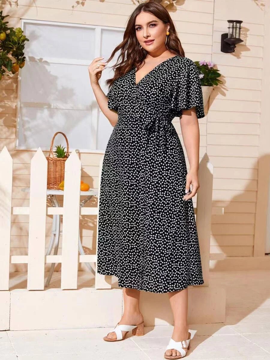 Plus Size Dress for Women Plus Ditsy Floral Knot Side Wrap - Etsy