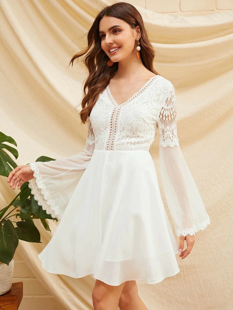 Dress for Women Knot Backless Lace 