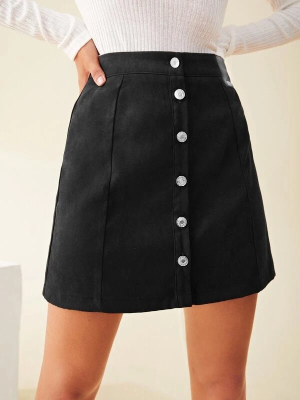 Women Short Skirt Button Front Solid Mini Skirt Corduroy | Etsy