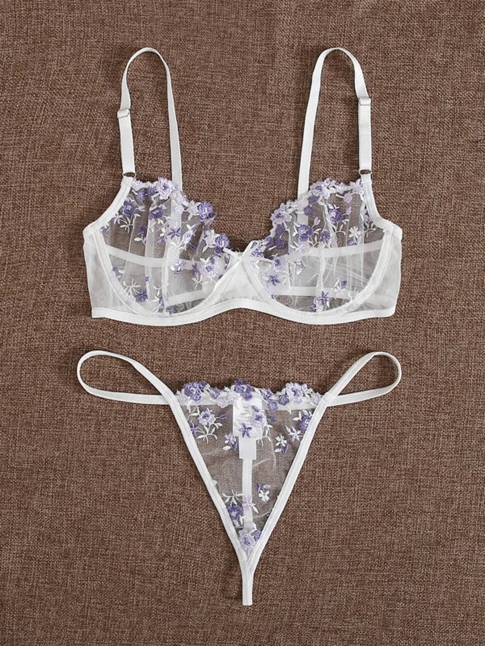 Women Floral Embroidered Mesh Underwire Lingerie Set Sexy Etsy