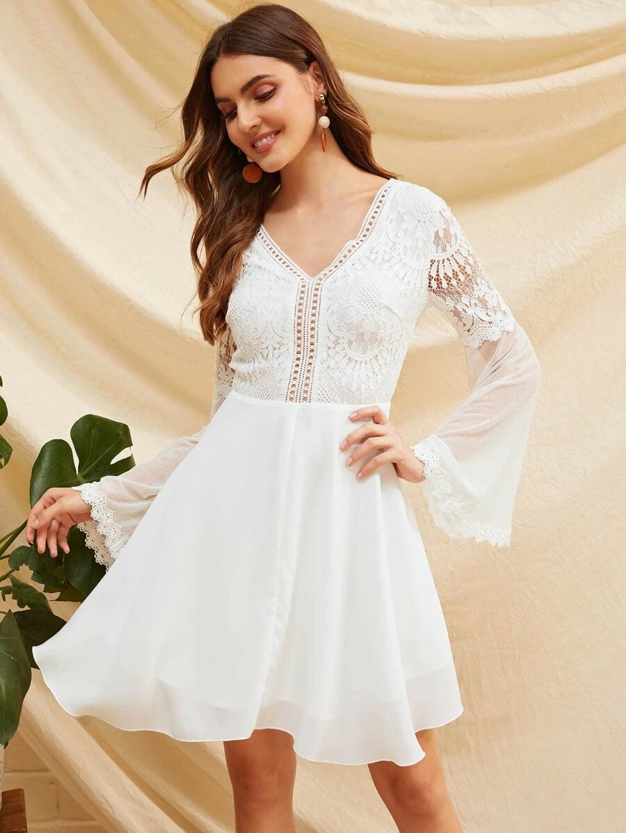 Dress for Women Knot Backless Lace 