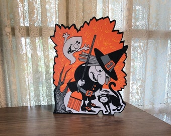 Retro Halloween Decoration - Witch and Cat