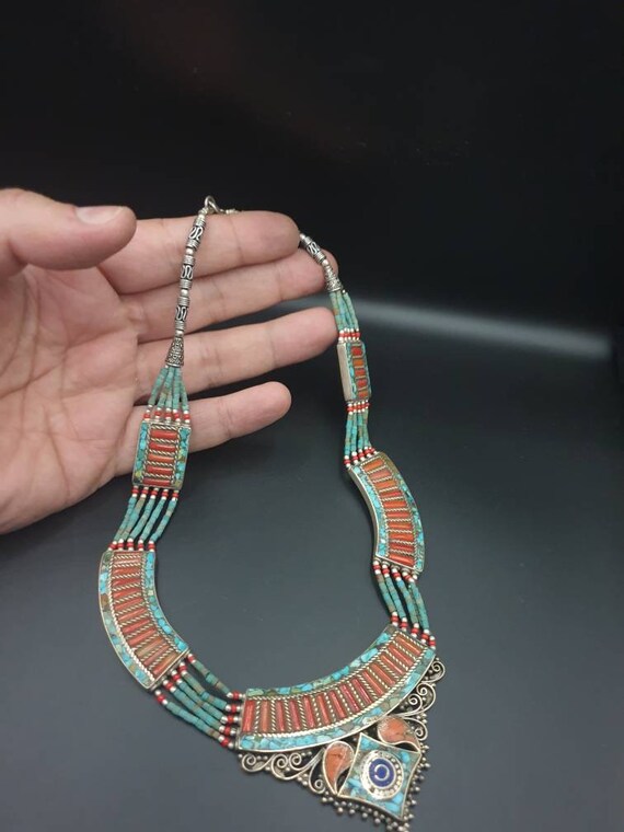 Coral and Olive Green Seed Beaded Choker