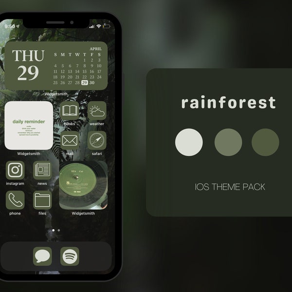 Rainforest - iOS Theme Pack, App Icons, Wallpaper, Widgets | Dark Green, Sage Green, Forest Green, Dark Rainforest Aesthetic Collage Kit