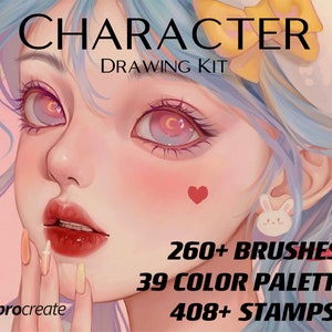 260 Procreate Brushes Character Drawing Kit, Color Palettes, Stamp Brush sets Bundle, Cartoon Portrait Figure, Digital Creator Art Sketching