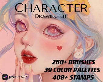260 Procreate Brushes Character Drawing Kit, Color Palettes, Stamp Brush sets Bundle, Cartoon Portrait Figure, Digital Creator Art Sketching