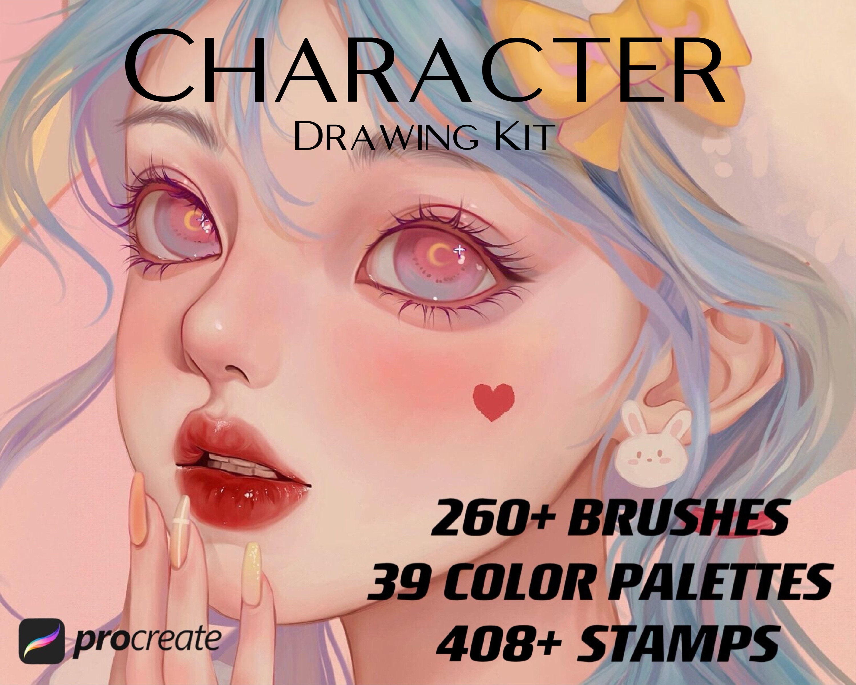 260 pinceles para Procreate Kit de dibujo de personajes con paletas de color y sellos para retratos tipo cartoon