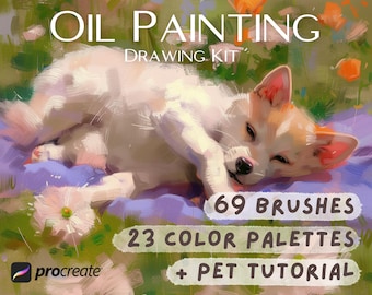Procreate Oil Painting Brush Set – Animal Portrait Tutorial, Color Palettes (PDF Tutorial, Digital Download)
