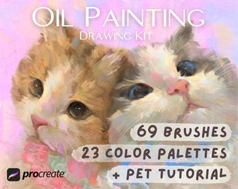 Procreate Oil Painting Brushes – Painterly Impressionist Texture Kit with Color Palettes & Animal Portrait Tutorial