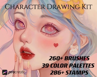 260 Procreate Brushes Character Drawing Kit, Color Palettes, Stamp Brush sets Bundle, Cartoon Portrait Figure, Digital Creator Art Sketching