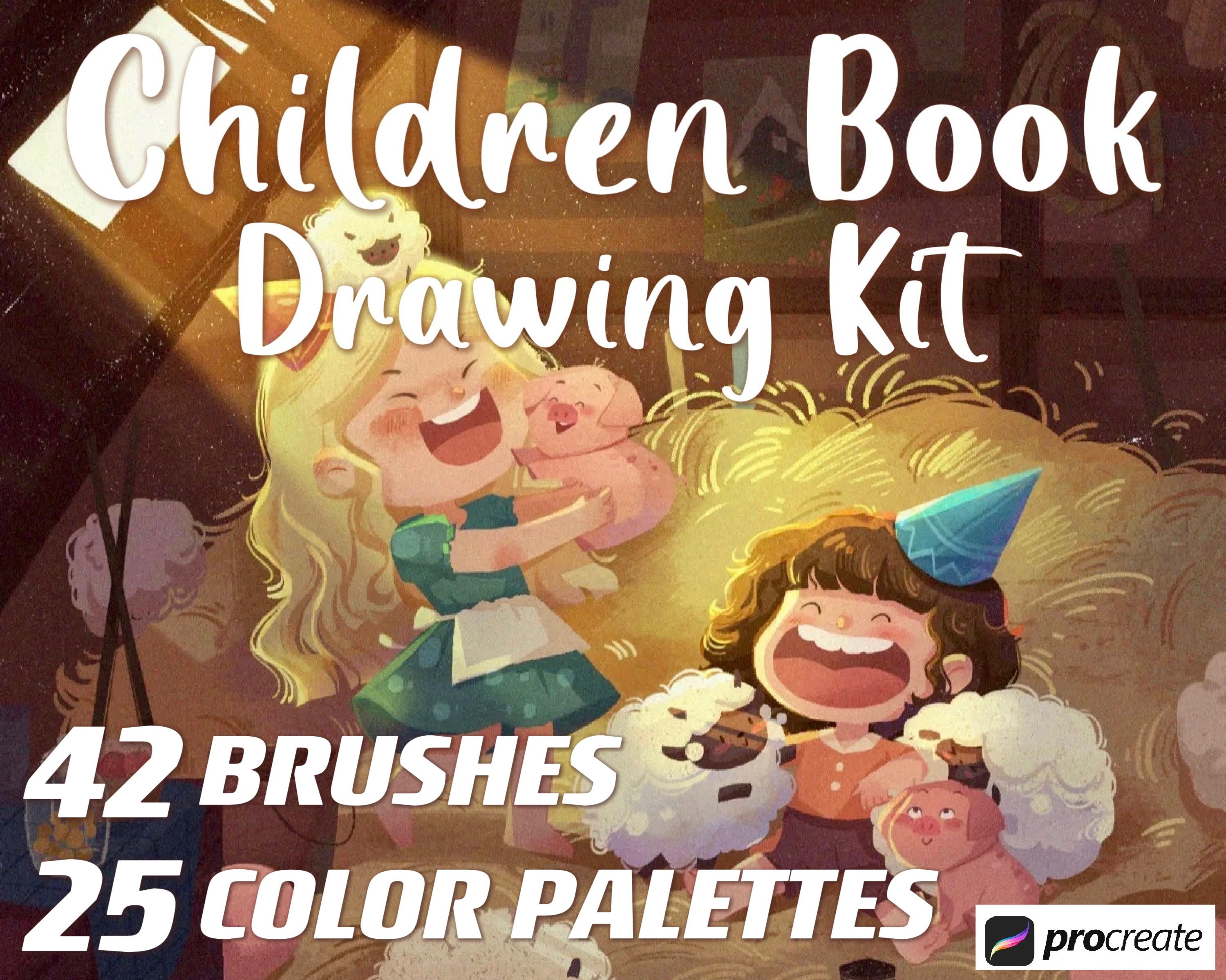 42 Procreate Brushes Children Book Drawing Kit, Color Palettes,  Illustration Bundle, Cartoon Portrait Character Figure, Digital Creator Art  