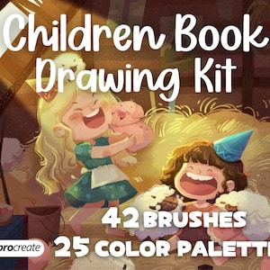 Kit de dibujo para niños con 42 pinceles Procreate, paletas de colores, ilustración, retratos de personajes de dibujos animados, creación digital de arte.