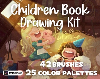 42 Procreate Brushes Children Book Drawing Kit, Color Palettes, illustration Bundle, Cartoon Portrait Character Doodle, Digital Creator Art