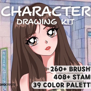260 Procreate Brushes Character Drawing Kit, Color Palettes, Stamp Brush sets Bundle, Cartoon Portrait Figure, Digital Creator Art Sketching